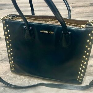 Michael Kors Studio Mercer black gold STUDDED Convert Crossbody Tote bag purse